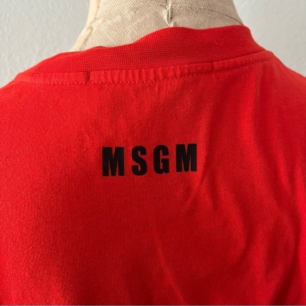 MSGM sz S Red Short Sleeve Tshirt w/ Detachable Bow Tie Tank Top Striped - Picture 6 of 8